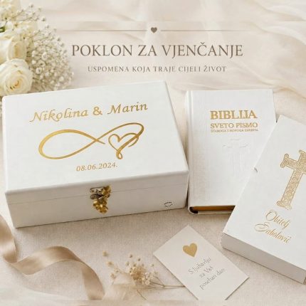 Poklon za vjenčanje – personalizirana kutija uspomena i Biblija za mladence
