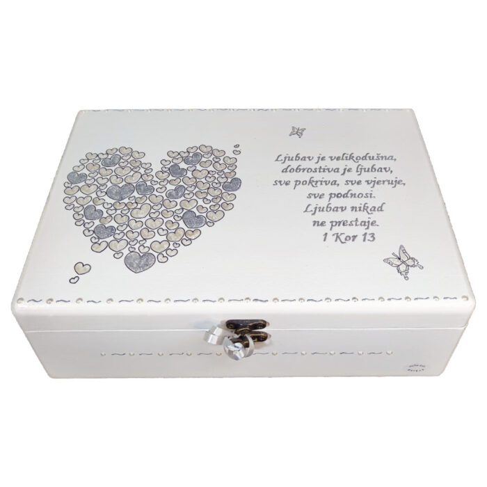 Personalizirana Kutija uspomena poklon je za vjenčanje, godišnjicu. Kutija je ručni rad, nosi rukom pisan i pomno odabran citat baš za osobu kojoj darujete