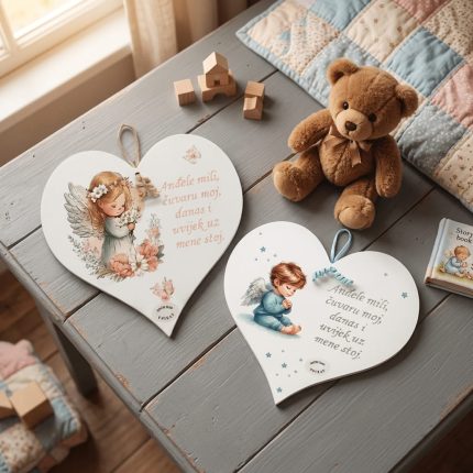Drveno Srce s Rukom Pisanim Blagoslovom – Savršen Poklon za Krštenje, Rođenje ili Rođendan