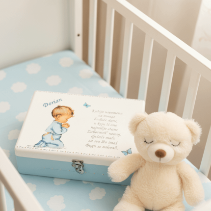 Kutija uspomena krstenje s personaliziranim imenom i citatom