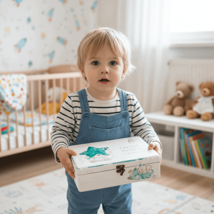 personalizirane kutije uspomena za dječake – plava kutija uspomena s imenom