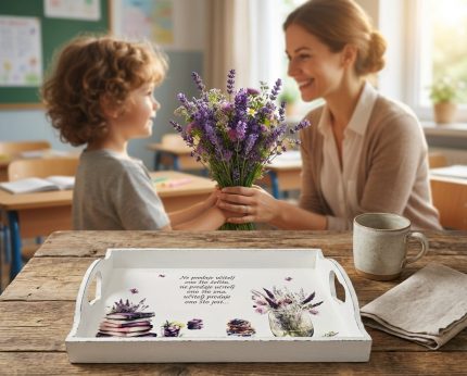 Personalizirani poslužavnik za učiteljicu – ručni rad s rukom pisanim tekstom