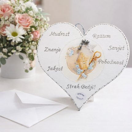 poklon za krizmu – unikatno drveno srce s rukom pisanim tekstom