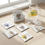Personalizirani podmetači za čaše s motivima cvijeća i motivacijskim porukama.