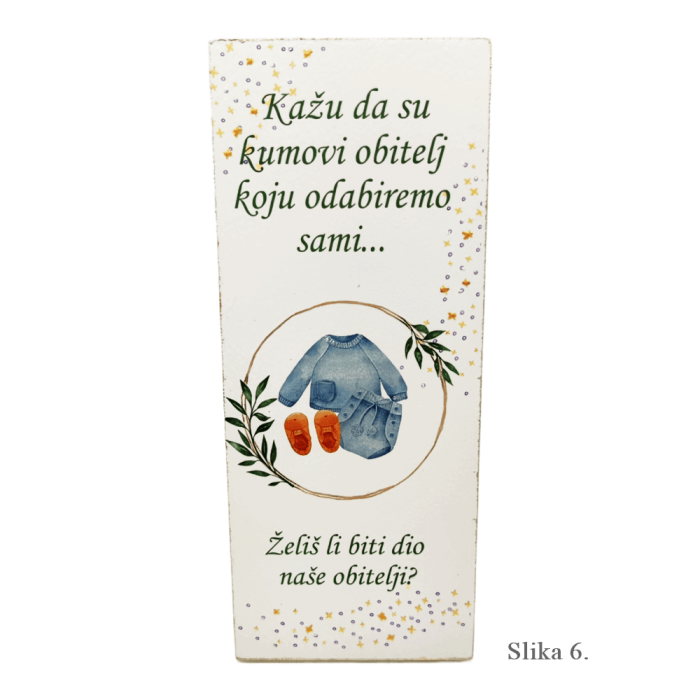 Kartica za pitanje kumovima – „Želiš li biti dio naše obitelji?“ s nježnim ilustracijama za djevojčicu, dječaka i neutralnu verziju.