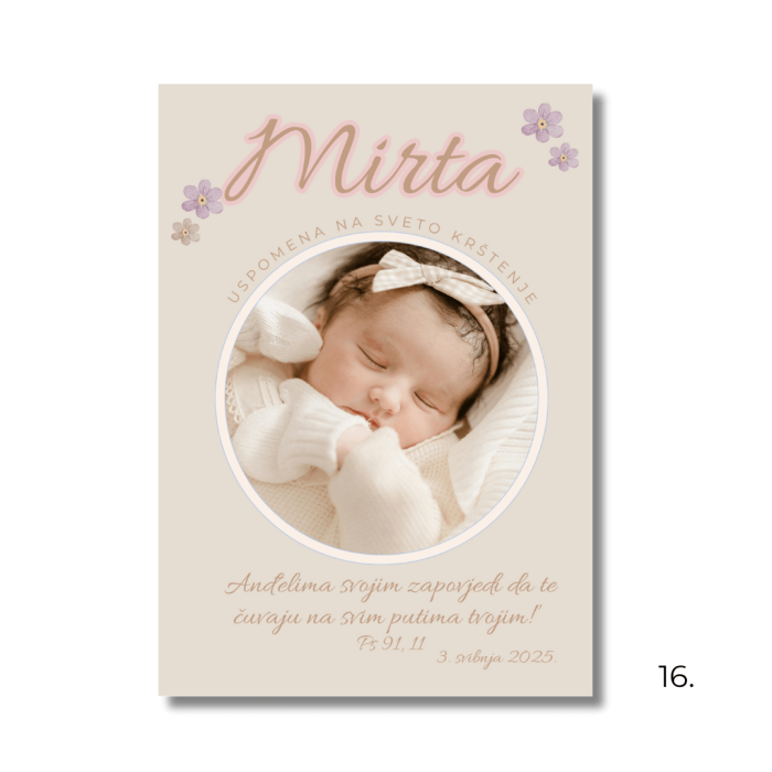Personalizirani magnet zahvalnica s imenom i datumom krštenja, dizajniran kao uspomena za goste