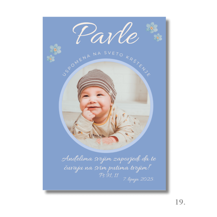 Personalizirani magnet zahvalnica s imenom i datumom krštenja, dizajniran kao uspomena za goste