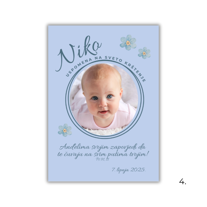 Personalizirani magnet zahvalnica s imenom i datumom krštenja, dizajniran kao uspomena za goste