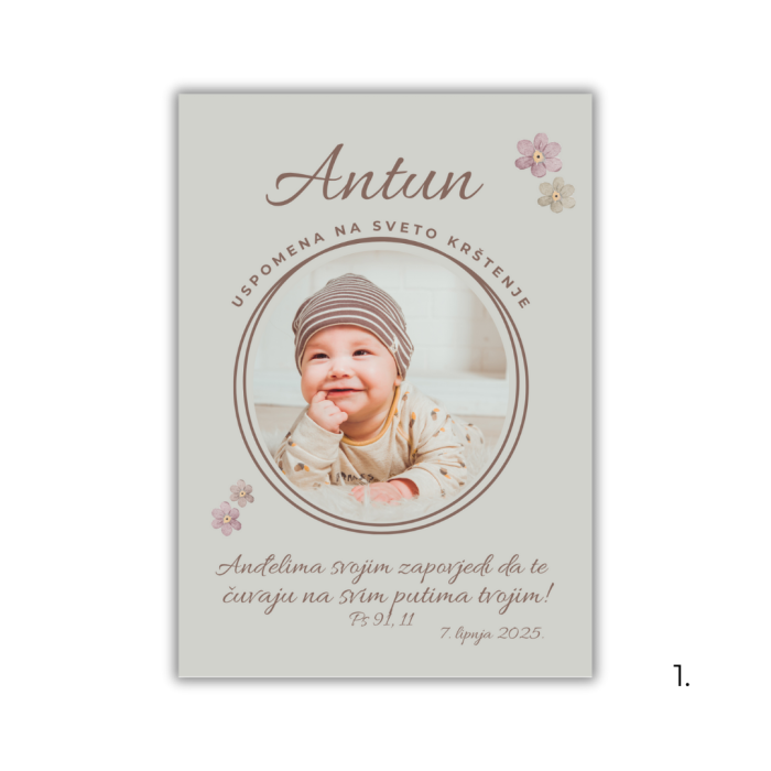 Personalizirani magnet zahvalnica s imenom i datumom krštenja, dizajniran kao uspomena za goste
