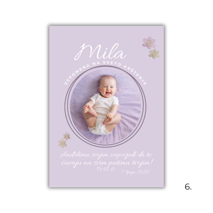 Personalizirani magnet zahvalnica s imenom i datumom krštenja, dizajniran kao uspomena za goste