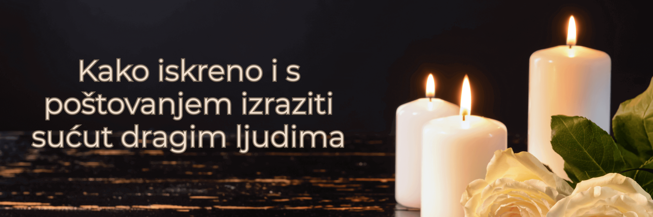Izražavanje sućuti – tri bijele svijeće i bijele ruže kao simboli sjećanja, mira i podrške u trenucima tuge.