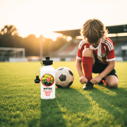 personalizirana boca za sportaše s imenom djeteta na nogometnom terenu