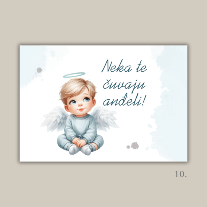 Magnet s ilustracijom anđela i porukom "Neka te čuvaju anđeli" – poklon za krštenje, rođenje i duhovnu zaštitu
