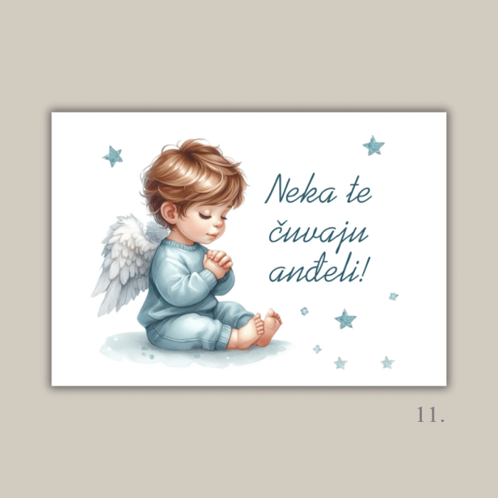 Magnet s ilustracijom anđela i porukom "Neka te čuvaju anđeli" – poklon za krštenje, rođenje i duhovnu zaštitu