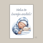Magnet s ilustracijom anđela i porukom "Neka te čuvaju anđeli" – poklon za krštenje, rođenje i duhovnu zaštitu