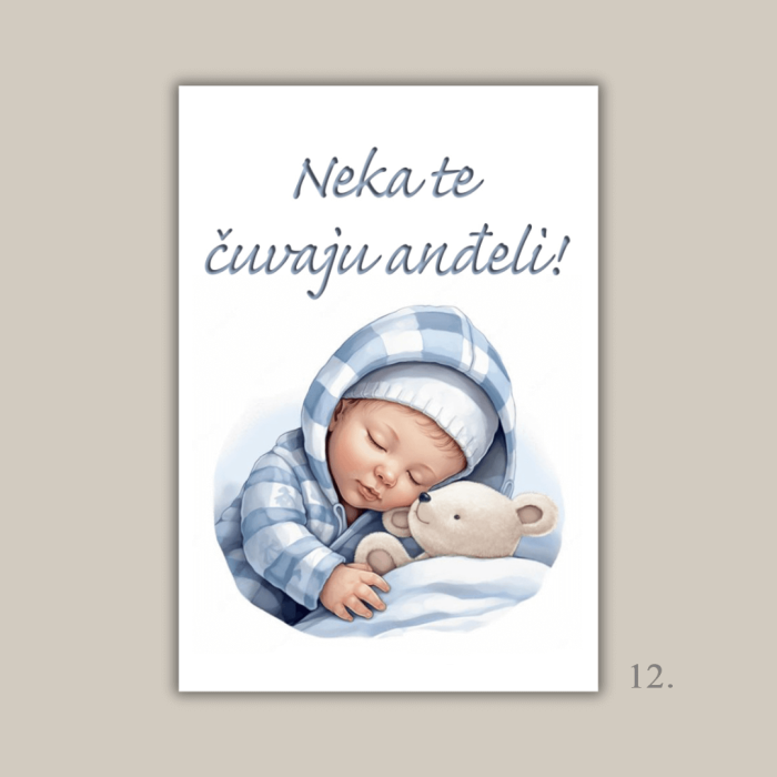 Magnet s ilustracijom anđela i porukom "Neka te čuvaju anđeli" – poklon za krštenje, rođenje i duhovnu zaštitu