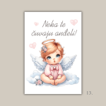 Magnet s ilustracijom anđela i porukom "Neka te čuvaju anđeli" – poklon za krštenje, rođenje i duhovnu zaštitu