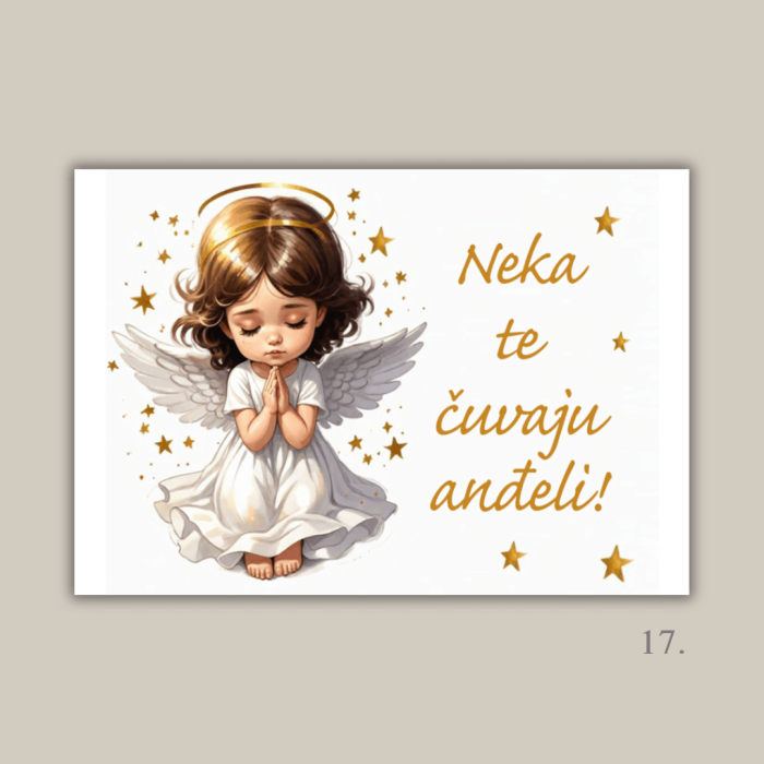 Magnet s ilustracijom anđela i porukom "Neka te čuvaju anđeli" – poklon za krštenje, rođenje i duhovnu zaštitu