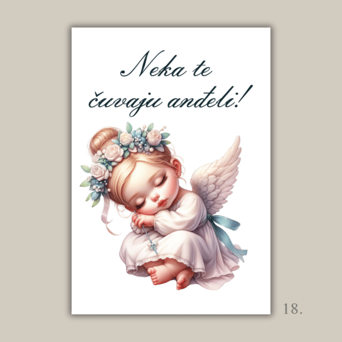 Magnet s ilustracijom anđela i porukom "Neka te čuvaju anđeli" – poklon za krštenje, rođenje i duhovnu zaštitu