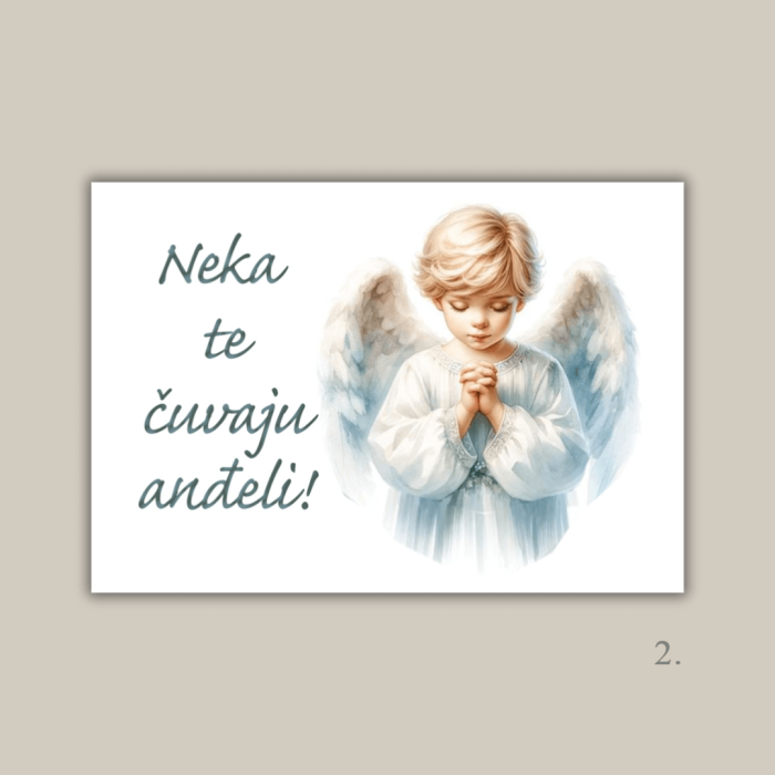 Magnet s ilustracijom anđela i porukom "Neka te čuvaju anđeli" – poklon za krštenje, rođenje i duhovnu zaštitu