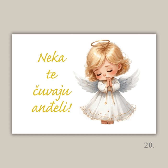 Magnet s ilustracijom anđela i porukom "Neka te čuvaju anđeli" – poklon za krštenje, rođenje i duhovnu zaštitu