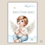 Magnet s ilustracijom anđela i porukom "Neka te čuvaju anđeli" – poklon za krštenje, rođenje i duhovnu zaštitu
