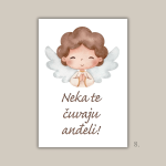 Magnet s ilustracijom anđela i porukom "Neka te čuvaju anđeli" – poklon za krštenje, rođenje i duhovnu zaštitu