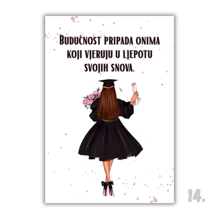Motivacijski magnet za diplomiranje – ilustracija diplomanta u svečanoj odjeći, simbol uspjeha i novog početka