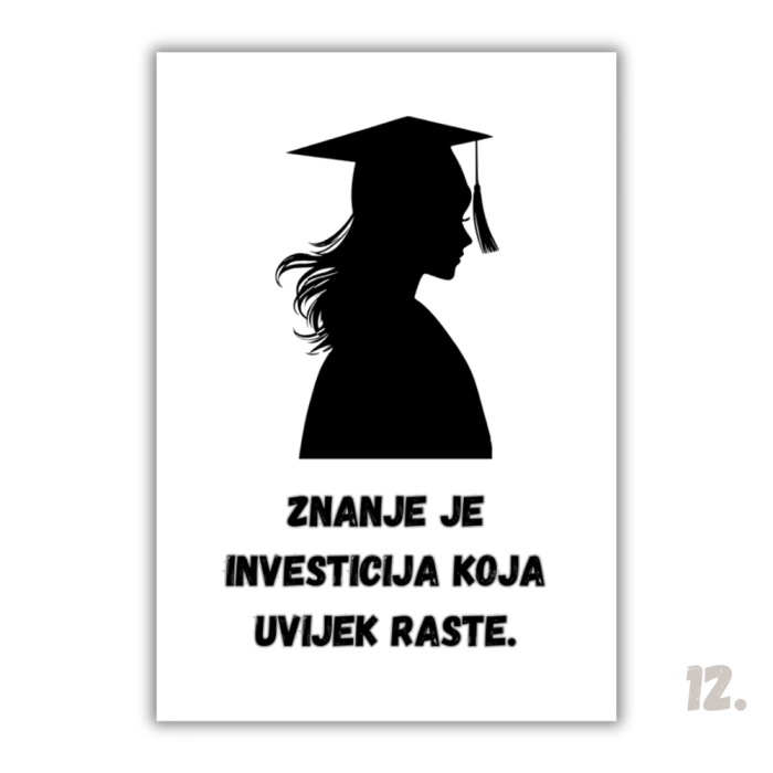 Motivacijski magnet za diplomiranje – ilustracija diplomanta u svečanoj odjeći, simbol uspjeha i novog početka