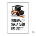Motivacijski magnet za diplomiranje – ilustracija diplomanta u svečanoj odjeći, simbol uspjeha i novog početka