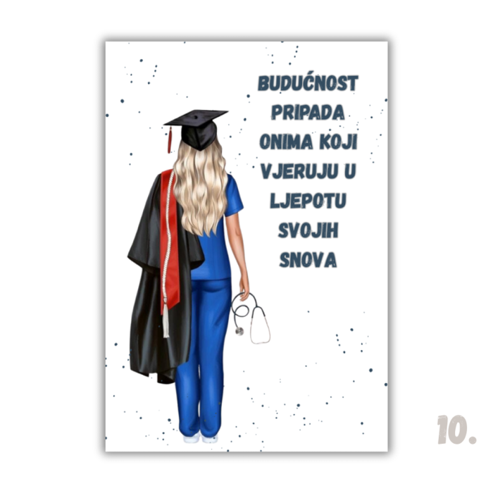Motivacijski magnet za diplomiranje – ilustracija diplomanta u svečanoj odjeći, simbol uspjeha i novog početka