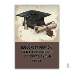 Motivacijski magnet za diplomiranje – ilustracija diplomanta u svečanoj odjeći, simbol uspjeha i novog početka
