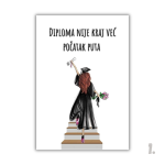 Motivacijski magnet za diplomiranje – ilustracija diplomanta u svečanoj odjeći, simbol uspjeha i novog početka
