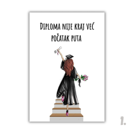 Motivacijski magnet za diplomiranje – ilustracija diplomanta u svečanoj odjeći, simbol uspjeha i novog početka