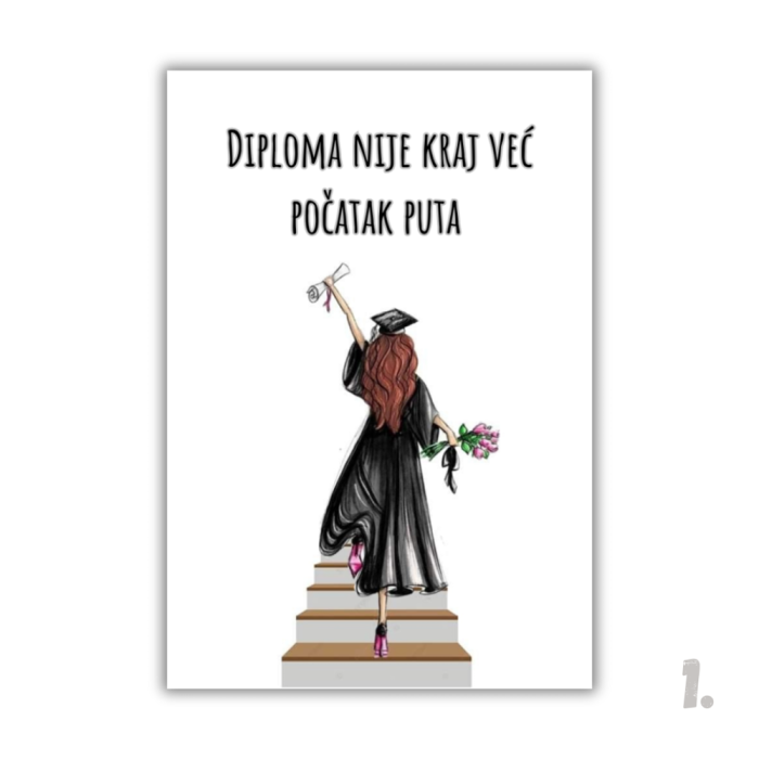 Motivacijski magnet za diplomiranje – ilustracija diplomanta u svečanoj odjeći, simbol uspjeha i novog početka