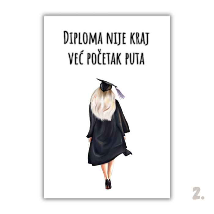 Motivacijski magnet za diplomiranje – ilustracija diplomanta u svečanoj odjeći, simbol uspjeha i novog početka