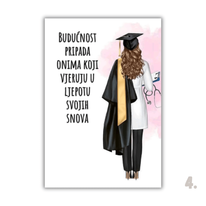 Motivacijski magnet za diplomiranje – ilustracija diplomanta u svečanoj odjeći, simbol uspjeha i novog početka