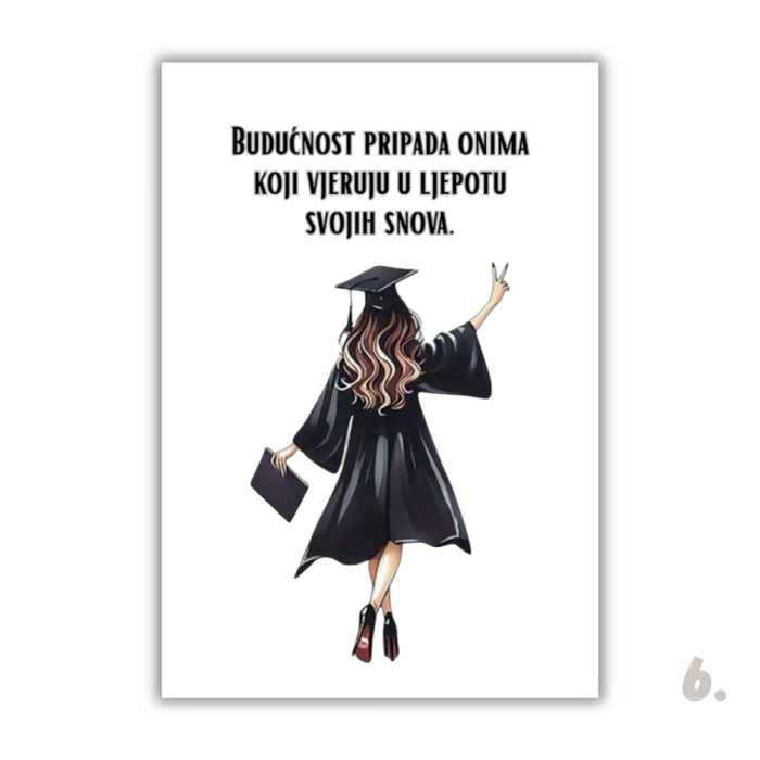 Motivacijski magnet za diplomiranje – ilustracija diplomanta u svečanoj odjeći, simbol uspjeha i novog početka