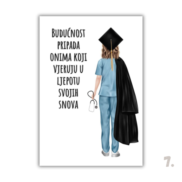 Motivacijski magnet za diplomiranje – ilustracija diplomanta u svečanoj odjeći, simbol uspjeha i novog početka
