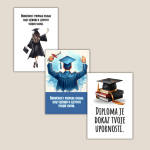 Motivacijski magnet za diplomiranje – ilustracija diplomanta u svečanoj odjeći, simbol uspjeha i novog početka
