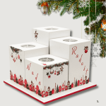 adventski svijećnjak s crvenim slovima i motivom božićnog sela – ručni rad s rukom pisanim tekstom Nada i Radost