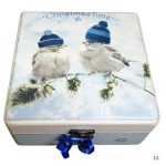 : Božićna kutija uspomena s motivom dviju ptičica u zimskom pejzažu