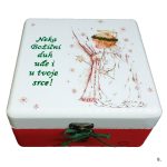 Kutija uspomena s božićnim anđelom i zelenim tekstom “Neka Božićni duh uđe i u tvoje srce”