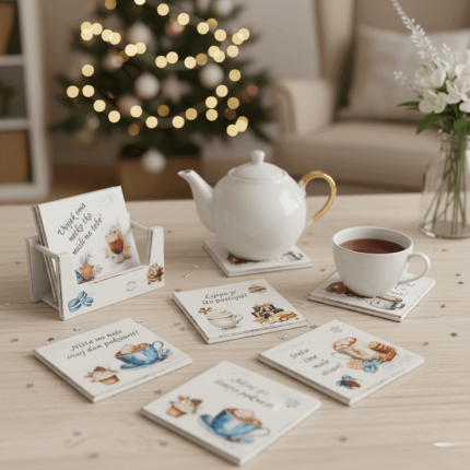 Božićni podmetači za čaše s porukama – personalizirani ručni rad Poklon Dobra Ideja, savršen blagdanski poklon za dom.
