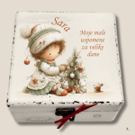 Božićna kutija uspomena s likom djevojčice i bora, personalizirana imenom Sara – poklon za djevojčicu, ručni rad.