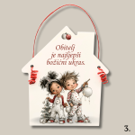 Božićna kućica s djecom u pidžamama – natpis „Sretan Božić“