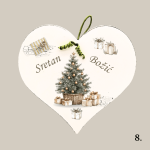 Božićno srce s motivom bora i poklona te natpisom “Sretan Božić”, ručni rad i rukom pisani tekst.