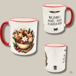 Božićna šalica s božićnim elementima i toplom porukom, idealna za poklon.