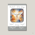 Sedam darova Duha Svetoga – ilustracija golubice s natpisima: mudrost, razum, savjet, jakost, znanje, pobožnost i strah Božji