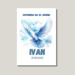 Personalizirani magnet za krizmu bijela golubica na plavom nebu